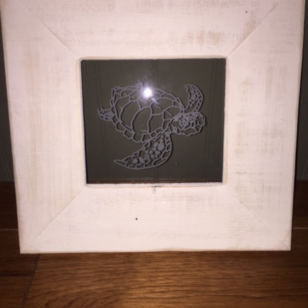 Sea Turtle Handmade Engraved Glass & Wood Wall Art